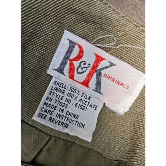 R&K Originals Silk Blazer Womens Size Large Olive Green Gold Embroidered - Picture 6 of 8